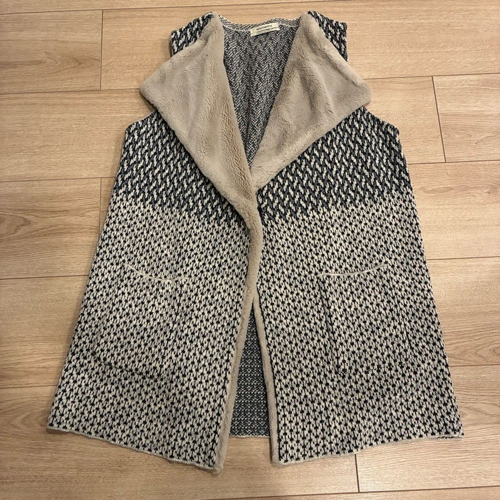 Aldomartins Women’s Faux Fur Wool Blend Sleeveless Duster Cardigan Size 14